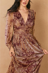 Golden Blooms Shimmering Metallic Florals Maxi Dress