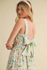 Emma Mae Mixed Floral Prints Back Bow Midi Dress
