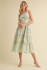 Emma Mae Mixed Floral Prints Back Bow Midi Dress