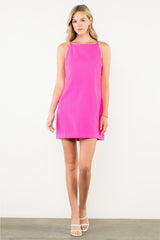 Tammy Sleeveless High Neck Mini Dress - Hot Pink