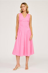 Sandy Hot Pink Sleeveless V-Neck Midi - Hot Pink