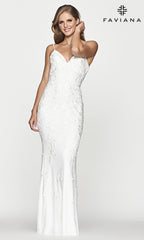 Faviana Backless Embroidered-Lace Long Prom Dress