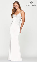 Lace-Up Faviana Light Blue Long Satin Prom Dress