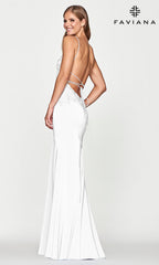 Lace-Up Faviana Light Blue Long Satin Prom Dress