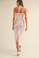 Alicia Large Disc Sequin Spaghettie Strap Maxi Dress