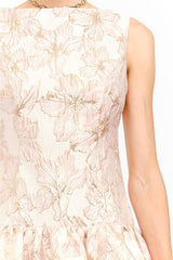 Macy Floral Jaquard Print Mini Fit 'N Flare - Pink/Gold