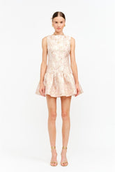 Macy Floral Jaquard Print Mini Fit 'N Flare - Pink/Gold