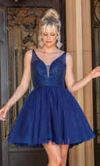 Sequin-Bodice Glitter Short Prom Dress