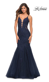La Femme Lace Bodice Long Mermaid Prom Dress