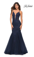 La Femme Lace Bodice Long Mermaid Prom Dress