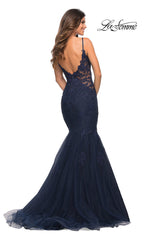 La Femme Lace Bodice Long Mermaid Prom Dress