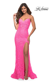 Strappy-Back La Femme Tight Long Lace Prom Dress