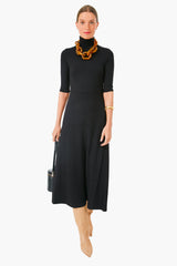 Black Elbow Sleeve Turtleneck Dress