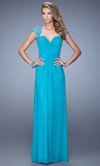 Open-Back Empire-Waist Long La Femme Prom Dress