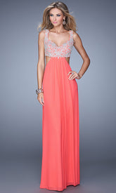 Lace-Bodice Open-Back Long La Femme Prom Dress
