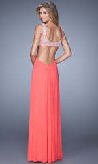 Lace-Bodice Open-Back Long La Femme Prom Dress