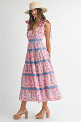 Hannah Floral Print Tiered Midi Maxi Dress
