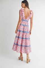 Hannah Floral Print Tiered Midi Maxi Dress