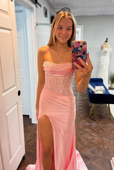 Strapless Pink Appliques Mermaid Long Dress