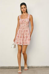 Taylor Florals Lace Trim Bustier Mini Dress - Pink