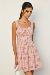 Taylor Florals Lace Trim Bustier Mini Dress - Pink