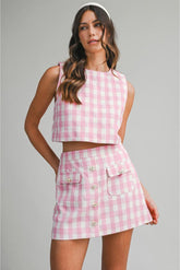 Jillian Gingham Plaid Crop Top & Matching Mini Skirt (Sold Separately) - Pink