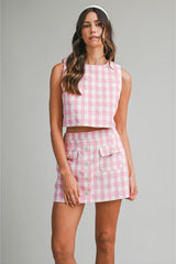 Jillian Gingham Plaid Crop Top & Matching Mini Skirt (Sold Separately) - Pink