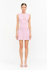 Carly Gold Buttons Knit Mini Dress - Pink