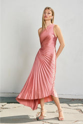 Shelly Asymmetrical Pleated Maxi Dress - Pink
