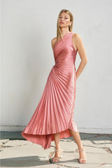 Shelly Asymmetrical Pleated Maxi Dress - Pink