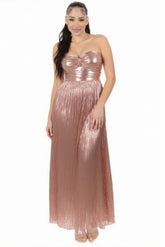Shiloh Rose Gold Shimmer Pleated Maxi Dress