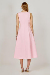 Princess High Neck Tweed Midi Dress - Pink