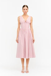 Darlene Polka Dot Linen Midi Dress - Pink