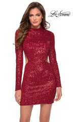 La Femme Long Sleeve Short Sequin Cocktail Dress