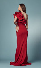 Ruffle One-Shoulder Formal Long Evening Gown