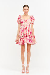 Sara Florals Puff Sleeve Ruffled Babydoll Mini