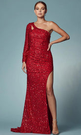One-Shoulder Long Black Sequin Formal Dress