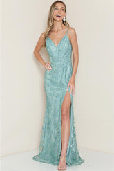 Farrah Floral Sequin Bustier Bodice Formal Gown - Dusty Sage