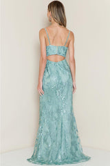 Farrah Floral Sequin Bustier Bodice Formal Gown - Dusty Sage