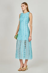 Arial Summer Lace Midi Dress - Aqua Blue