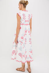 Multi Eevi Embroidered Twill Short Sleeve Dress