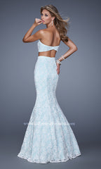La Femme Two-Piece Long Lace Prom Dress