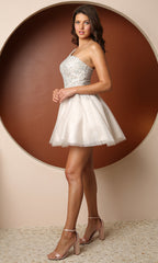 One-Shoulder A-Line Short White Homecoming Dress