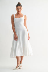 Monroe Scoop Neck Fit 'N Flare Midi Dress - White