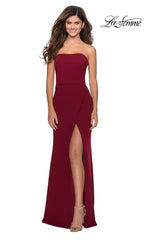 La Femme Strapless Faux-Wrap Long Formal Dress
