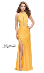 Open-Back La Femme Long Prom Dress with Slit