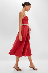 Red Rebellion Tuck Midi Dress
