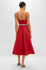 Red Rebellion Tuck Midi Dress