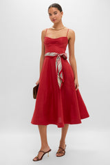 Red Rebellion Tuck Midi Dress