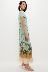 Zooflora Panel Swing Dress with Feathers